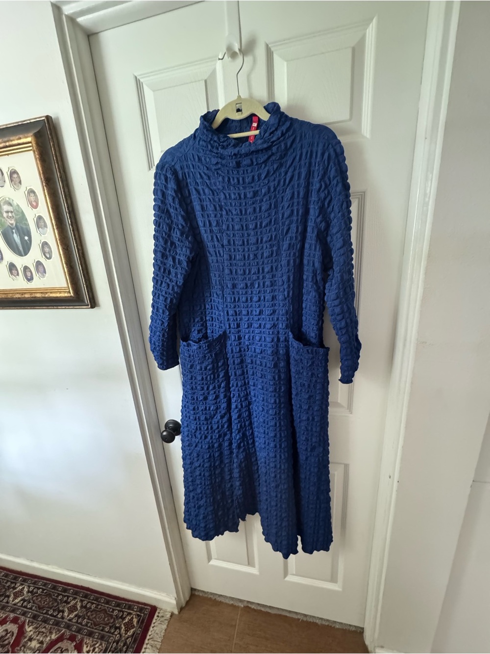 IC collection- Textured Navy Blue Long Sleeve Pocket Dress - Picture 6 of 13